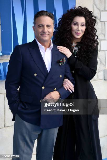 Andy Garcia and Cher attend the UK Premiere of "Mamma Mia! Here We Go Again" at Eventim Apollo on July 16, 2018 in London, England.