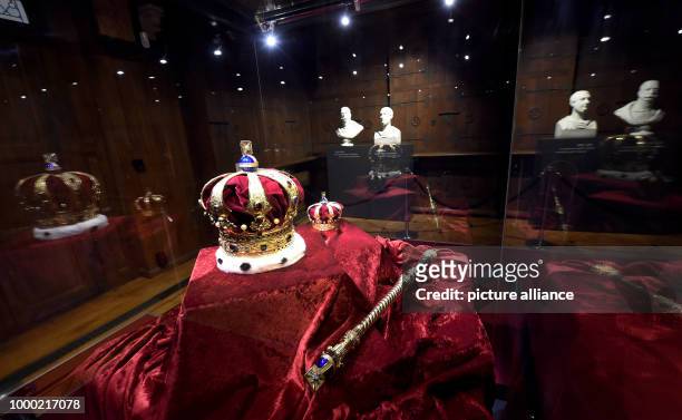The Hanoveranian King and bride's crown with sceptre can be seen at the palace Marienburg near Nordstemmen, Germany, 27 June 2017. The crown is...