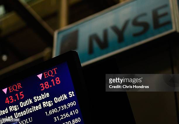 Stocks show lower on a screen on the floor of the New York Stock Exchange near the end of the trading day May 20, 2010 in New York City. The market...