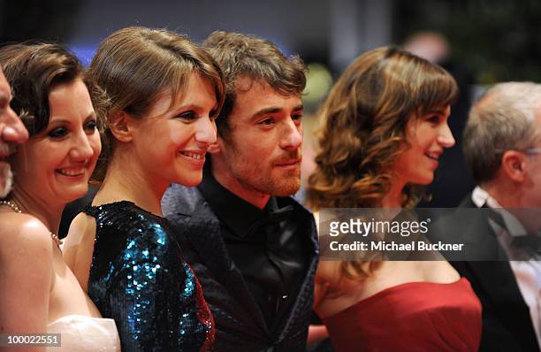Actress Alina Berzenteanu, actor Elio Germano,actress Stefania Montorsi attend the "Our Life" Premiere at the Palais des Festivals during the 63rd...