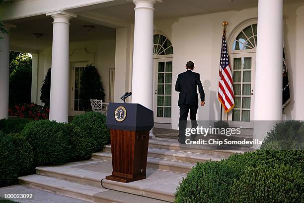 President Barack Obama heads back to the Oval Office after making remarks on financial reform legislation in the Rose Garden at the White House May...