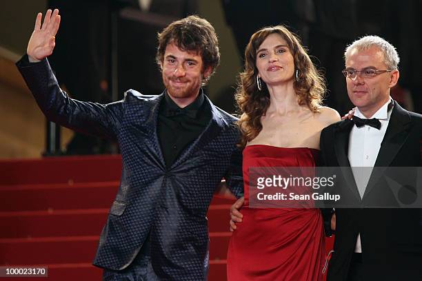 Elio Germano, Stefania Montorsi and Director Daniele Luchetti attend the "Our Life" Premiere at the Palais des Festivals during the 63rd Annual...
