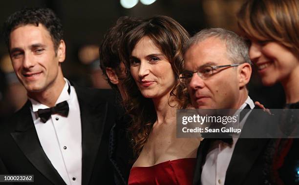 Actor Raoul Bova, actress Stefania Montorsi and director Daniele Luchetti attend the "Our Life" Premiere at the Palais des Festivals during the 63rd...
