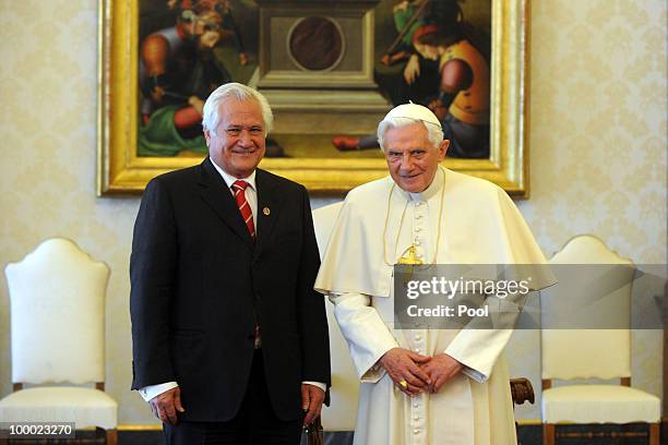 Pope Benedict XVI meets Prime Minister of the Kingdom of Tonga Feleti Sevele on May 20, 2010 in Vatican City, Vatican.