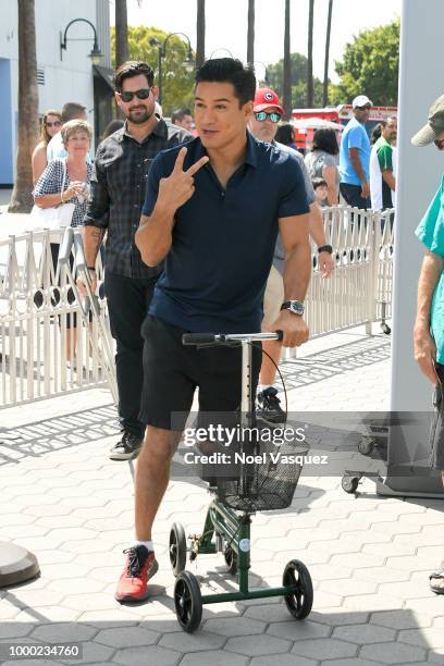 Mario Lopez arrives at "Extra" at Universal Studios Hollywood on July 16, 2018 in Universal City, California. Lopez returns to set after injuring his...