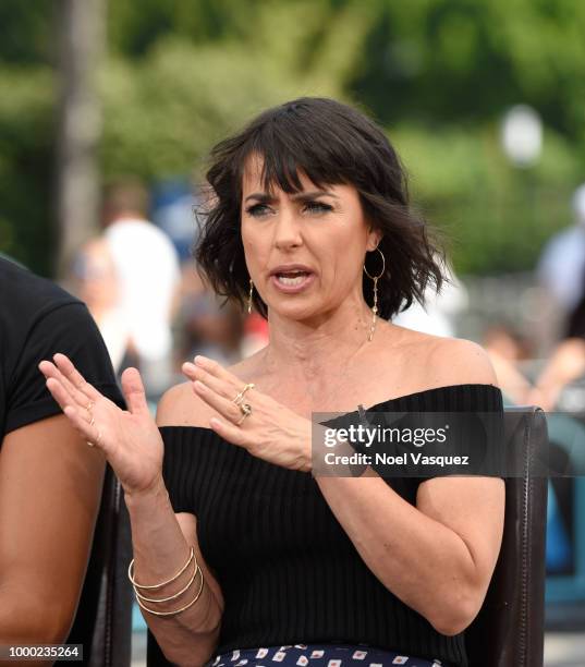 Constance Zimmer visits "Extra" at Universal Studios Hollywood on July 16, 2018 in Universal City, California.