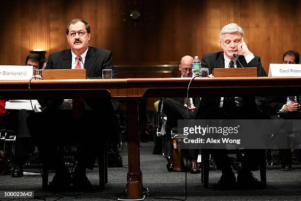 Chairman and CEO of Massey Energy Company Don Blankenship and International President of United Mine Workers of America Cecil Roberts testify during...