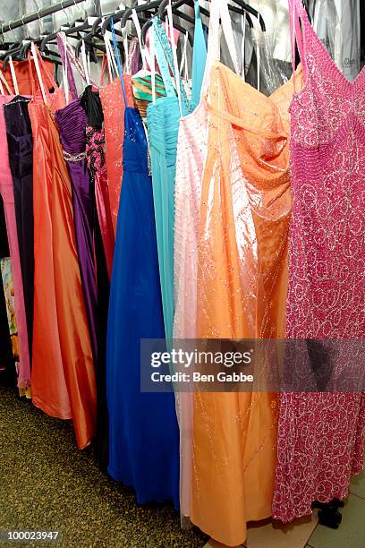 General view of Prom dresses at the Jersey Girls Make New York Prom Dreams Come True event at Cameo Cleaners on May 20, 2010 in New York City.