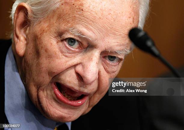 Sen. Robert Byrd asks a question during a hearing before the Labor, Health and Human Services, Education, and Related Agencies Subcommittee of the...