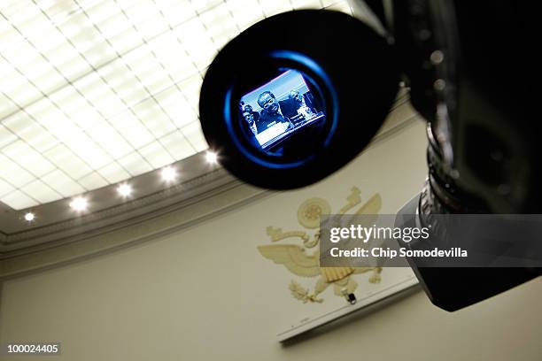 Supreme Court Associate Justice Antonin Scalia appears in a television viewfinder while testifying before the House Judiciary Committee's Commercial...