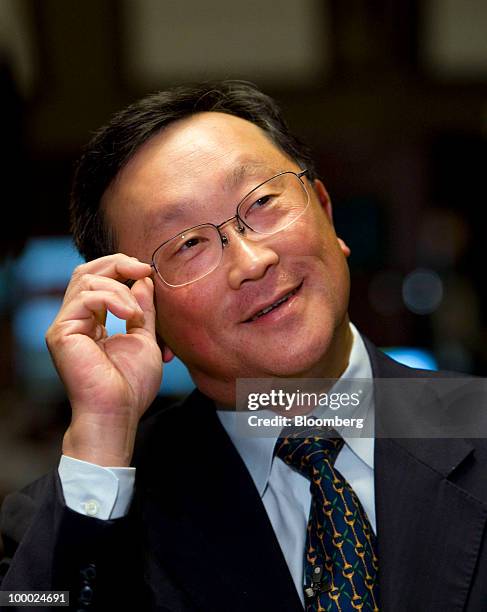 John Chen, chairman, chief executive officer and president of Sybase Inc., does an interview from the floor of the New York Stock Exchange in New...