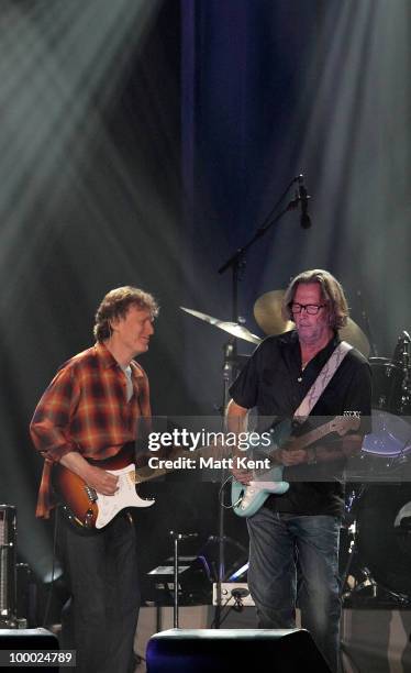 Steve Winwood and Eric Clapton perform at Wembley Arena on May 20, 2010 in London, England.