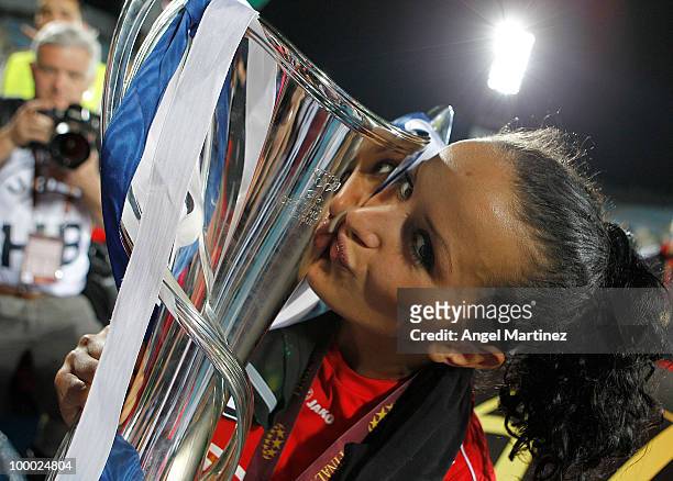Fatmire Bajramaj of FFC Turbine kisses the trophy after wining the UEFA Women's Champions League Final match between Olympique Lyonnais and FFC...