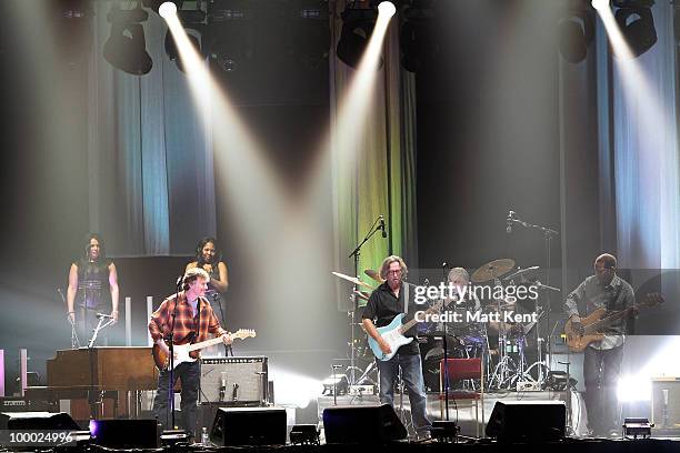 Steve Winwood and Eric Clapton perform at Wembley Arena on May 20, 2010 in London, England.