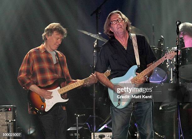 Steve Winwood and Eric Clapton perform at Wembley Arena on May 20, 2010 in London, England.