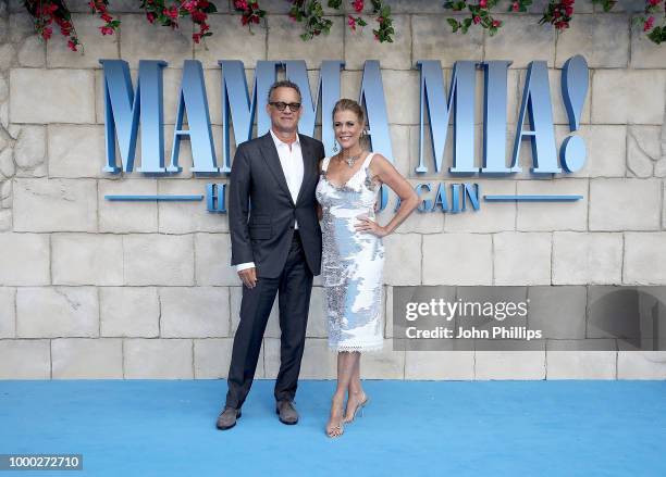 Tom Hanks and Rita Wilson attends the UK Premiere of "Mamma Mia! Here We Go Again" at Eventim Apollo on July 16, 2018 in London, England.