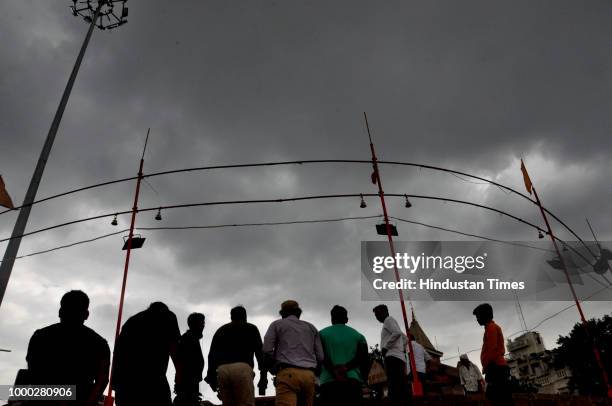 Dark clouds hover over Assi Ghat on July 16, 2018 in Varanasi, India.