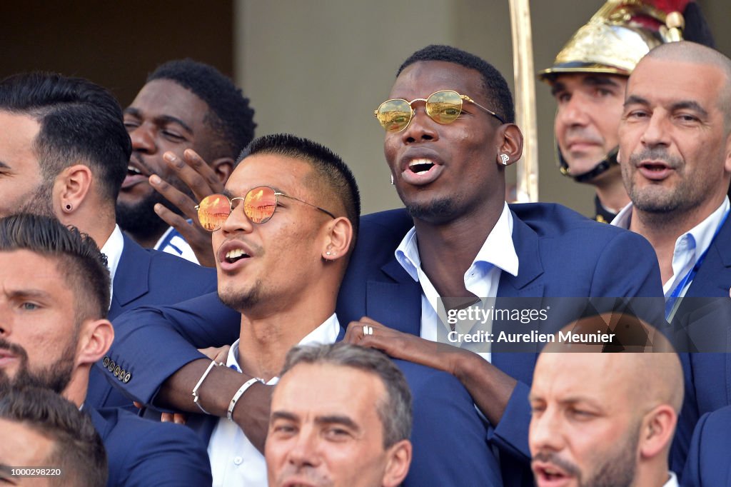 French President Emmanuel Macron Receives The France Football Team At Elysee Palace