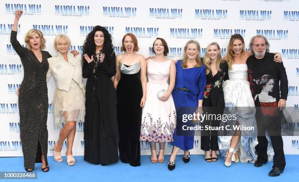 Christina Baranski, Judy Cramer, Cher, Jessica Keenan Wynn, Alexa Davies, Meryl Streep, Amanda Seyfried, Lily James and Benny Andersson attend the...