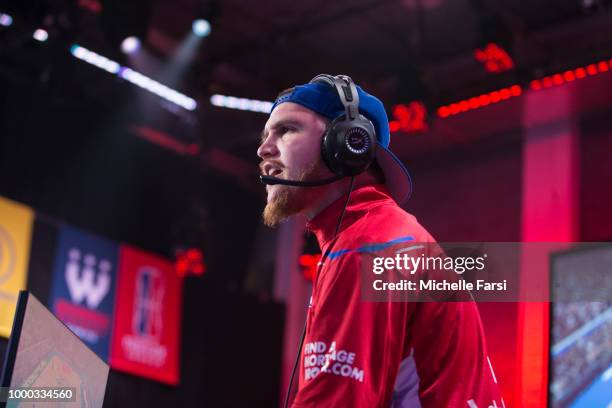 Lets Get It Ramo of Pistons Gaming Team reacts during the game against Jazz Gaming during Day 2 of the NBA 2K - The Ticket tournament on July 13,...