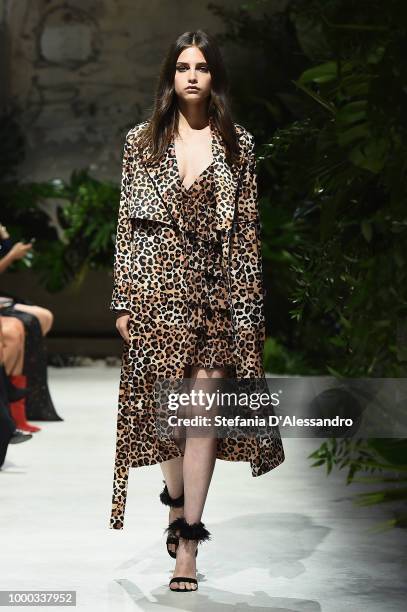 Model walks the runway at the Aniye By Fashion Show SS19 on July 16, 2018 in Milan, Italy.