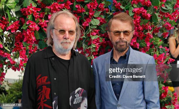 Benny Andersson and Bjorn Ulvaeus from Abba attend the UK Premiere of "Mamma Mia! Here We Go Again" at the Eventim Apollo on July 16, 2018 in London,...