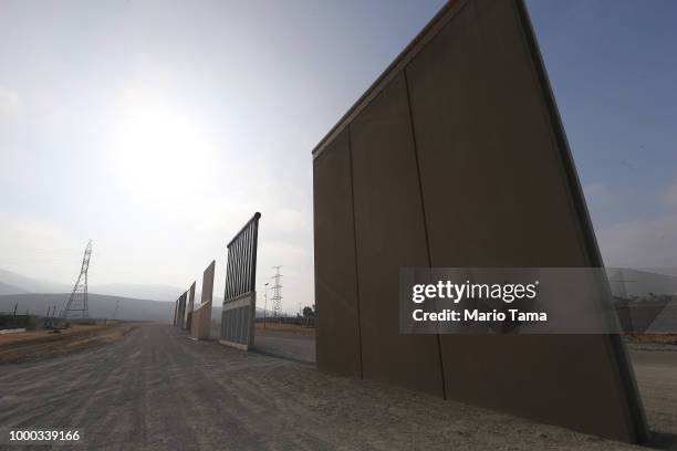 President Donald Trump's border wall prototypes stand near the U.S.-Mexico border on July 16, 2018 in San Diego, California. The entire Southwest...