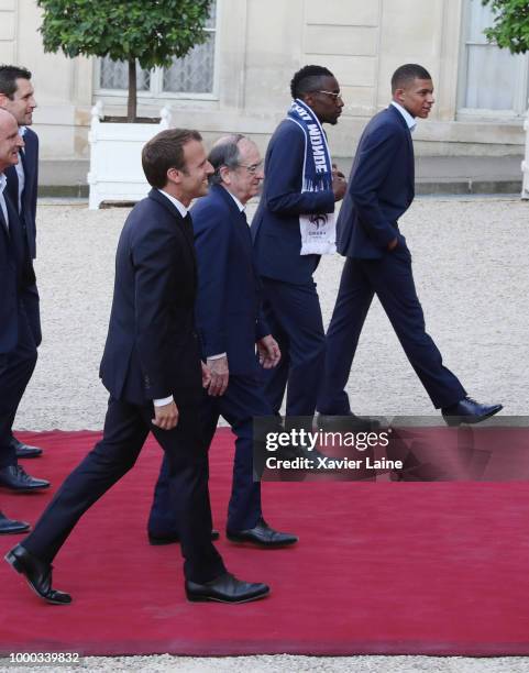 French President Emmanuel Macron receives the France national football team during a ceremony at the Elysee Palace on July 16, 2018 in Paris, France....