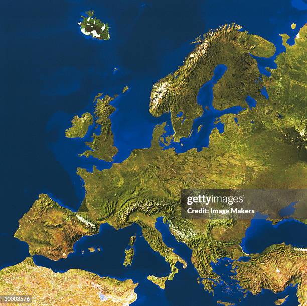 relief map of europe - map europe stock-fotos und bilder