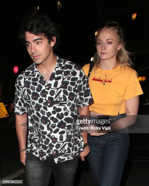 Joe Jonas and Sophie Turner seen on a night out at 34 restaurant in Mayfair on July 16, 2018 in London, England.