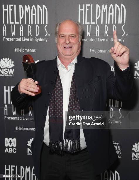 Michael Gudinski celebrates his win at the 18th Annual Helpmann Awards at Capitol Theatre on July 16, 2018 in Sydney, Australia.