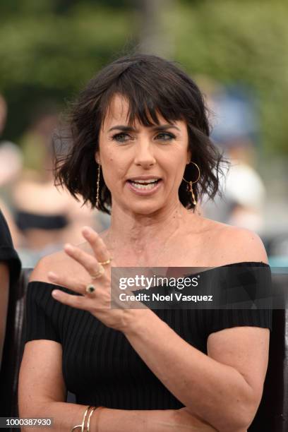 Constance Zimmer visits "Extra" at Universal Studios Hollywood on July 16, 2018 in Universal City, California.