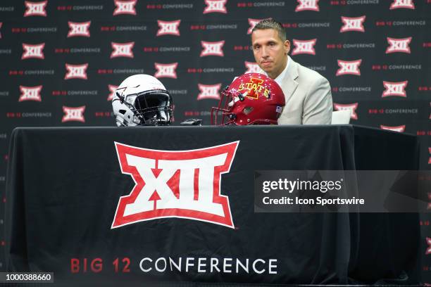 Iowa State Head Coach Matt Campbell takes questions at the Big 12 Conference Football Media Days on July 16, 2018 at the Ford Center at The Star in...