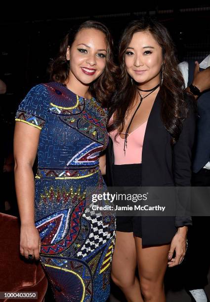 Jasmine Cephas Jones and Ashley Park attend the afterparty for the screening of "Blindspotting" hosted by Lionsgate at Public Arts on July 16, 2018...