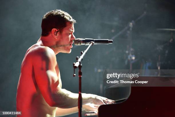 Dan Reynolds of Imagine Dragons performs during their Evolve World Tour stop at Red Rocks Amphitheatre on July 16, 2018 in Morrison, Colorado.