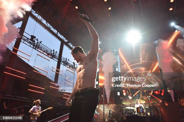 Imagine Dragons performs during their Evolve World Tour stop at Red Rocks Amphitheatre on July 16, 2018 in Morrison, Colorado.