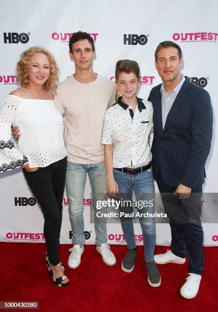 Virginia Madsen, Cory Michael Smith, Aidan Langford and Christopher Racster attends the Premiere of "1985" at the 2018 Outfest Los Angeles LGBT Film...