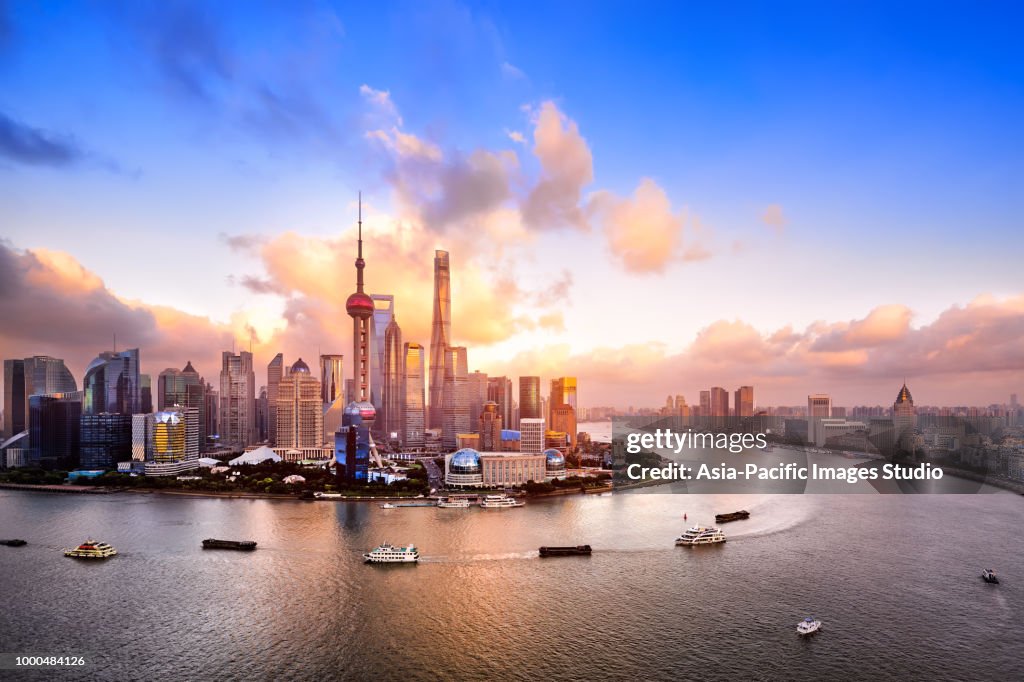 Shanghai skyline at dusk