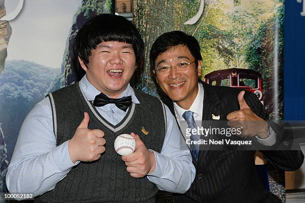 Lin Yu Chun and Trust Lin attend the Los Angeles Dodger's news conference announcing partnership with Taiwan Tourism Board on May 20, 2010 in Los...