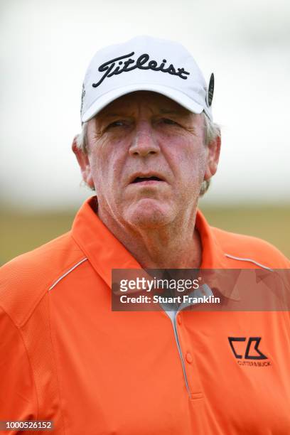 Mark Calcavecchia of the United States during previews to the 147th Open Championship at Carnoustie Golf Club on July 16, 2018 in Carnoustie,...