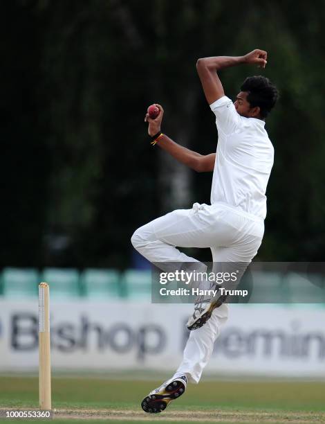 Ankit Rajpoot of India A bowls during Day Two of the Tour Match match between England Lions and India A at New Road on July 17, 2018 in Worcester,...