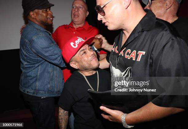 Sway Calloway, Steve Lobel, Scott Storch, and Fly Guy Buddie attend the "Still Storch" New York Screening at The Roxy Hotel on July 16, 2018 in New...