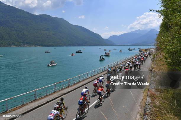 Lukas Postlberger of Austria and Team Bora Hansgrohe / Damiano Caruso of Italy and BMC Racing Team / Annecy Lake / Peloton / Landscape / during the...