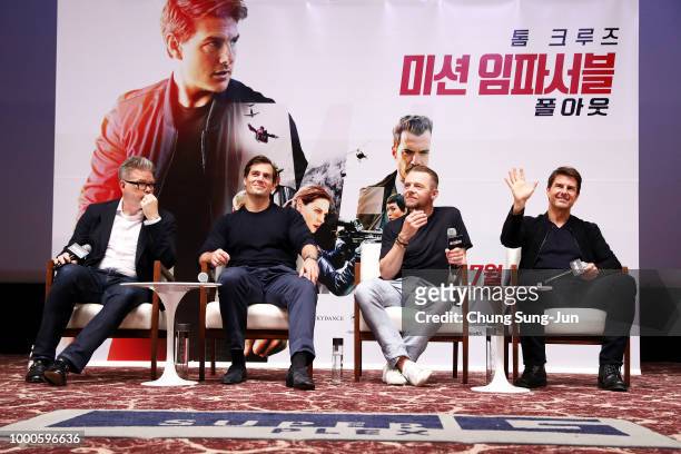 Christopher McQuarrie, Henry Cavill, Simon Pegg and Tom Cruise make a special theater visit at the 'Mission: Impossible - Fallout' Seoul Screening at...