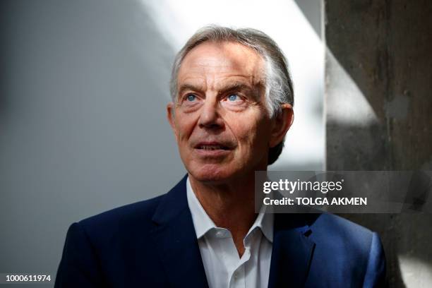 Former Prime Minister Tony Blair Interview Photos and Premium High Res