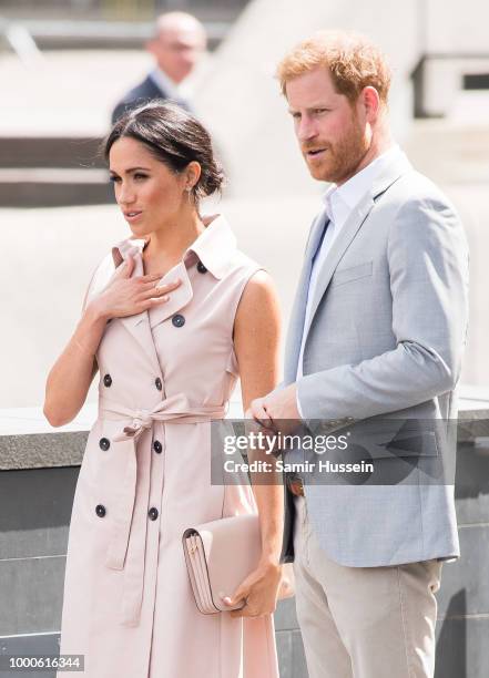 Prince Harry, Duke of Sussex and Meghan, Duchess of Sussex visit The Nelson Mandela Centenary Exhibition at Southbank Centre on July 17, 2018 in...