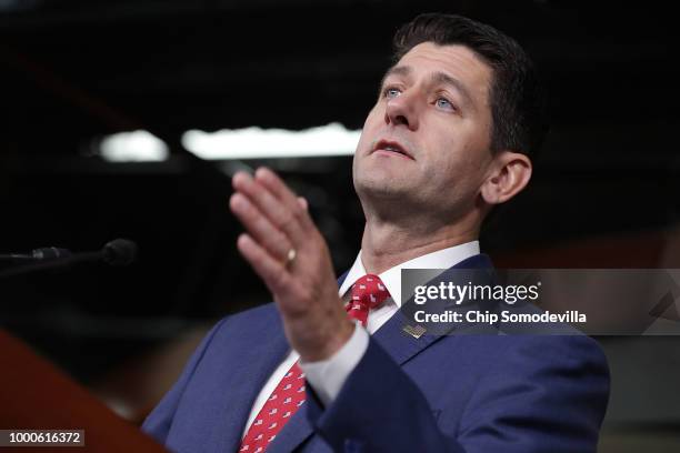 Speaker of the House Paul Ryan and fellow House Republican leaders hold a news conference following their weekly caucus meeting at the U.S. Capitol...