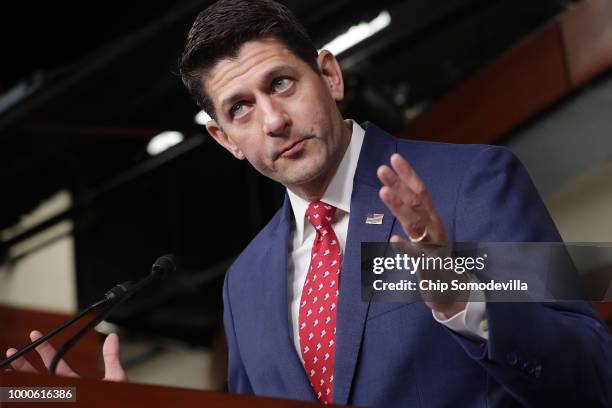 Speaker of the House Paul Ryan and fellow House Republican leaders hold a news conference following their weekly caucus meeting at the U.S. Capitol...