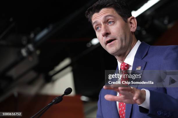 Speaker of the House Paul Ryan and fellow House Republican leaders hold a news conference following their weekly caucus meeting at the U.S. Capitol...