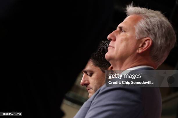 Speaker of the House Paul Ryan , House Majority Leader Kevin McCarthy and fellow House Republican leaders hold a news conference following their...